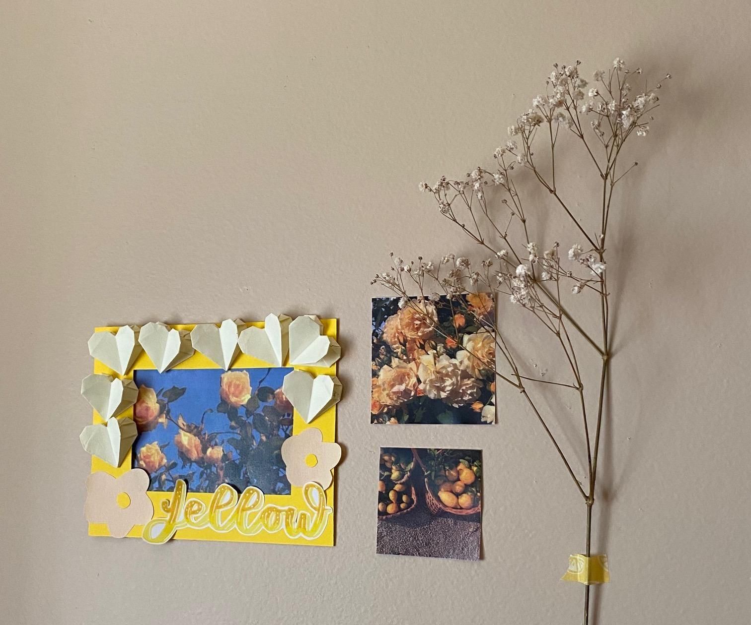 Yellow Flowers and Origami Heart Photo Frame 