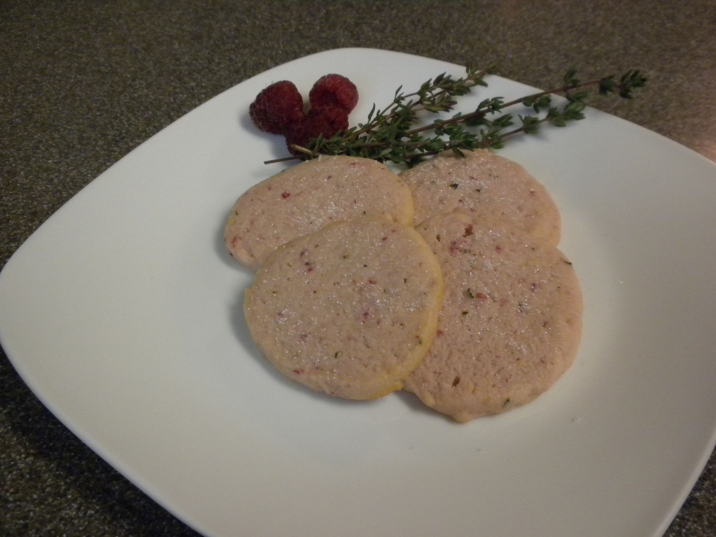 Raspberry, Olive Oil, and Thyme Shortbread Cookie