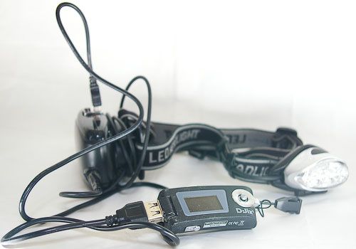 Hand crank USB charger / LED headlamp