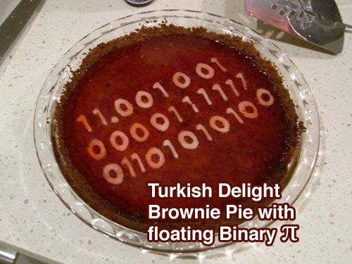 Turkish Delight Brownie Pie w floating Binary Pi