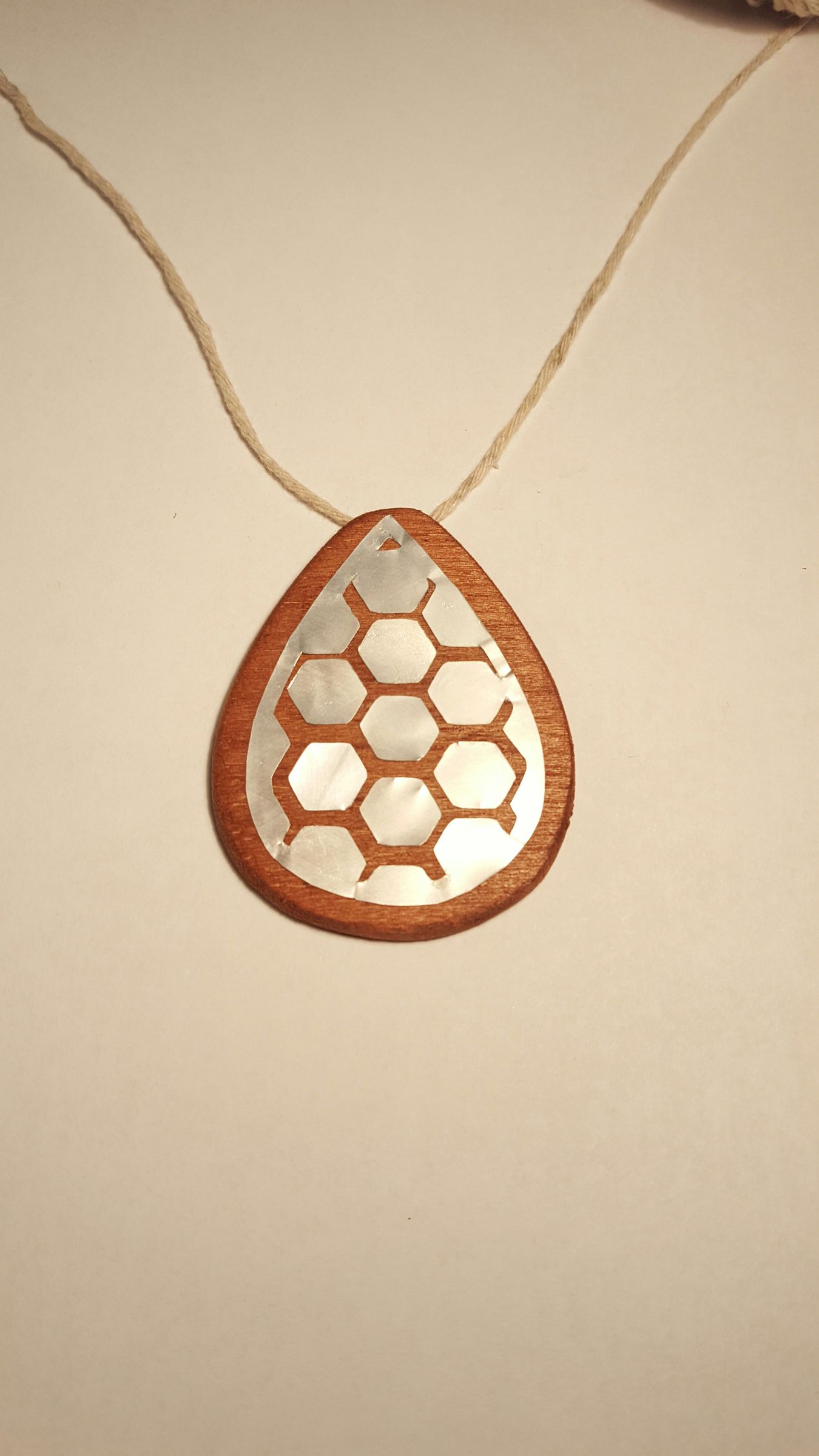 Honeycomb Metal & Wood Pendant