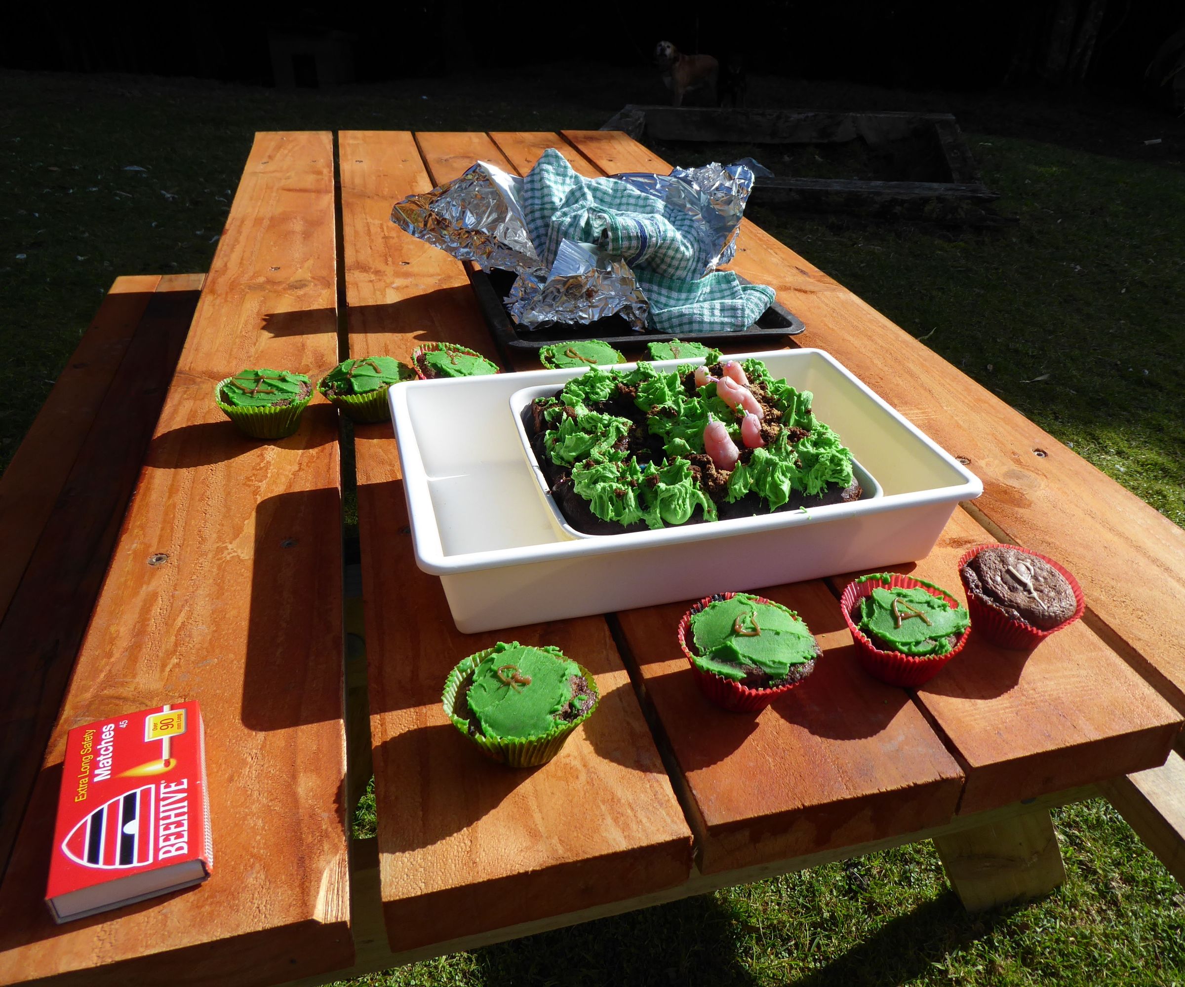 Zombie Cake- With Eyeballs and Finger Candles 