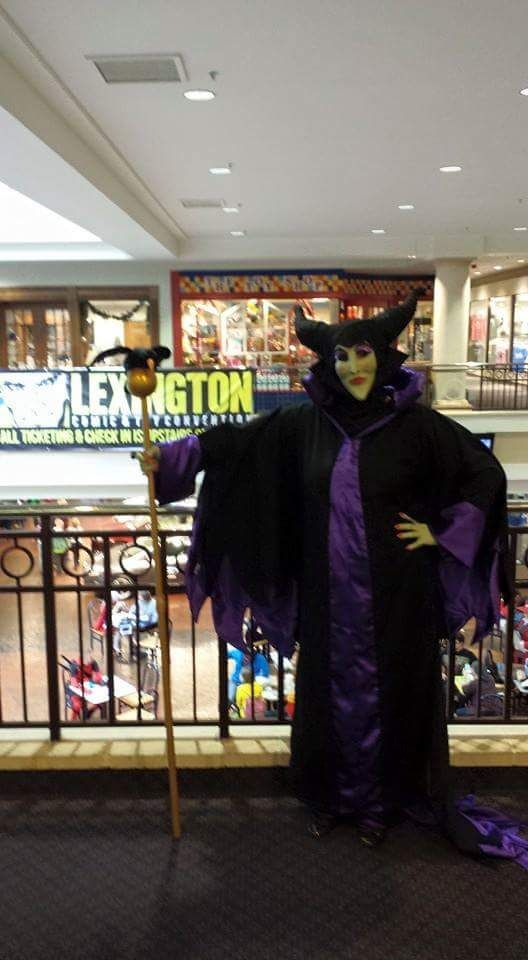 Maleficent costume dress, staff and mask