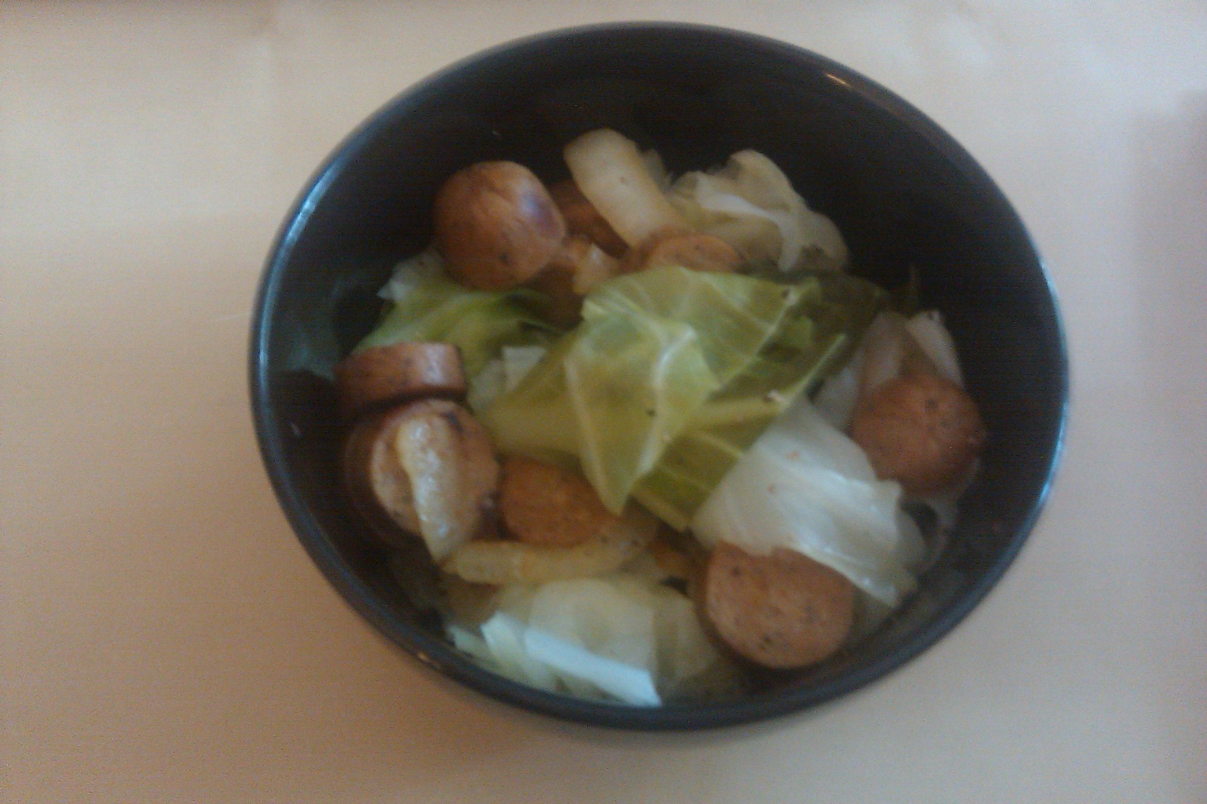 Easy Vegan Cabbage and "brats"