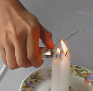 Gather the Candles Over a Plate and Light Them Using the Lighter