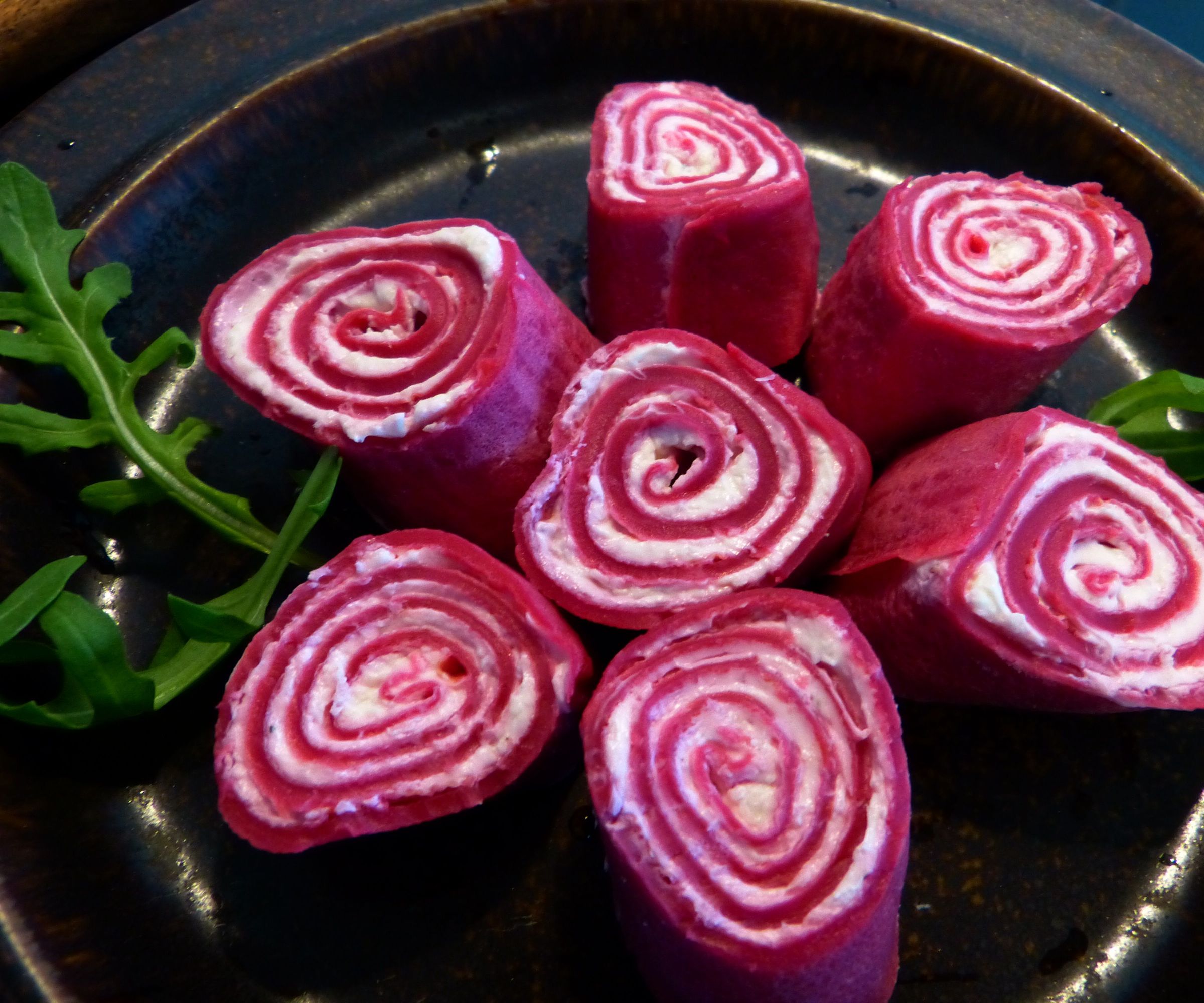 Crêpe Swirls - French Pancakes With Horseradish and Beetroot