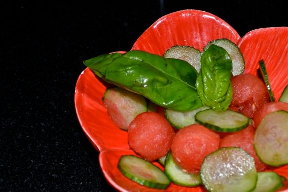 Watermelon & Cucumber Salad W/ Instant Basil Infusion