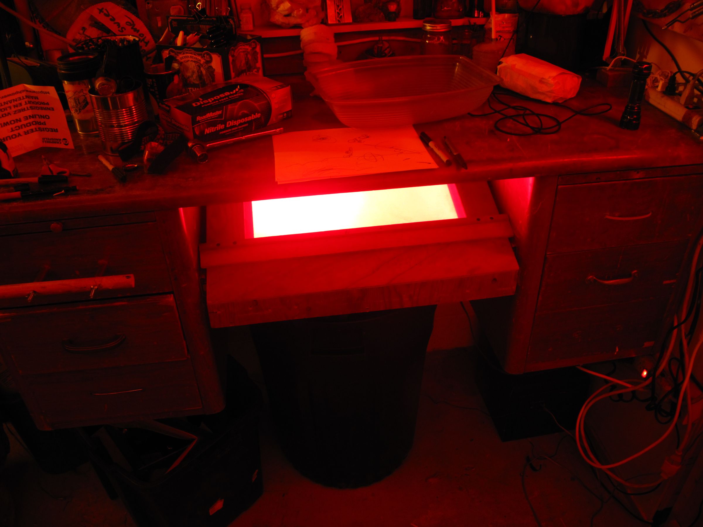 Light table drawer in a standing desk.