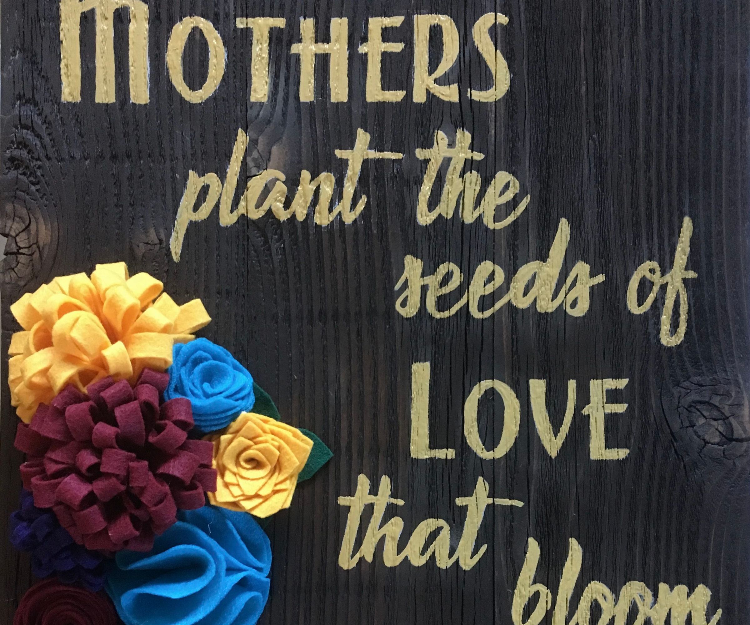 Wood Plank Sign With Felt Flowers