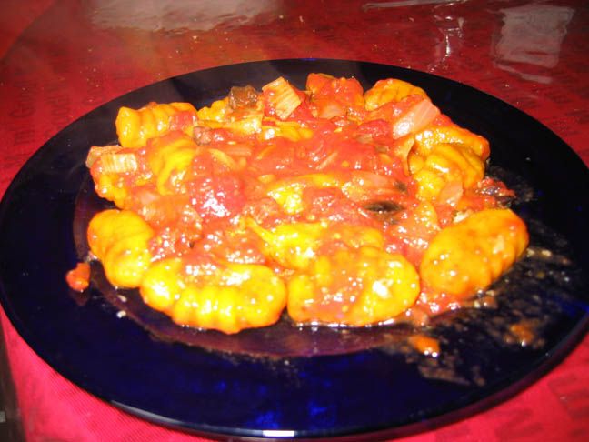 Pumpkin Gnocchi With Tomato Olive Sauce