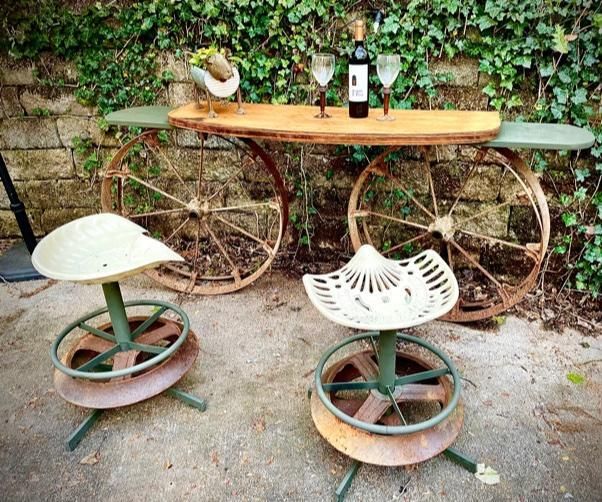 Outdoor Bar and Stools Made From Junk
