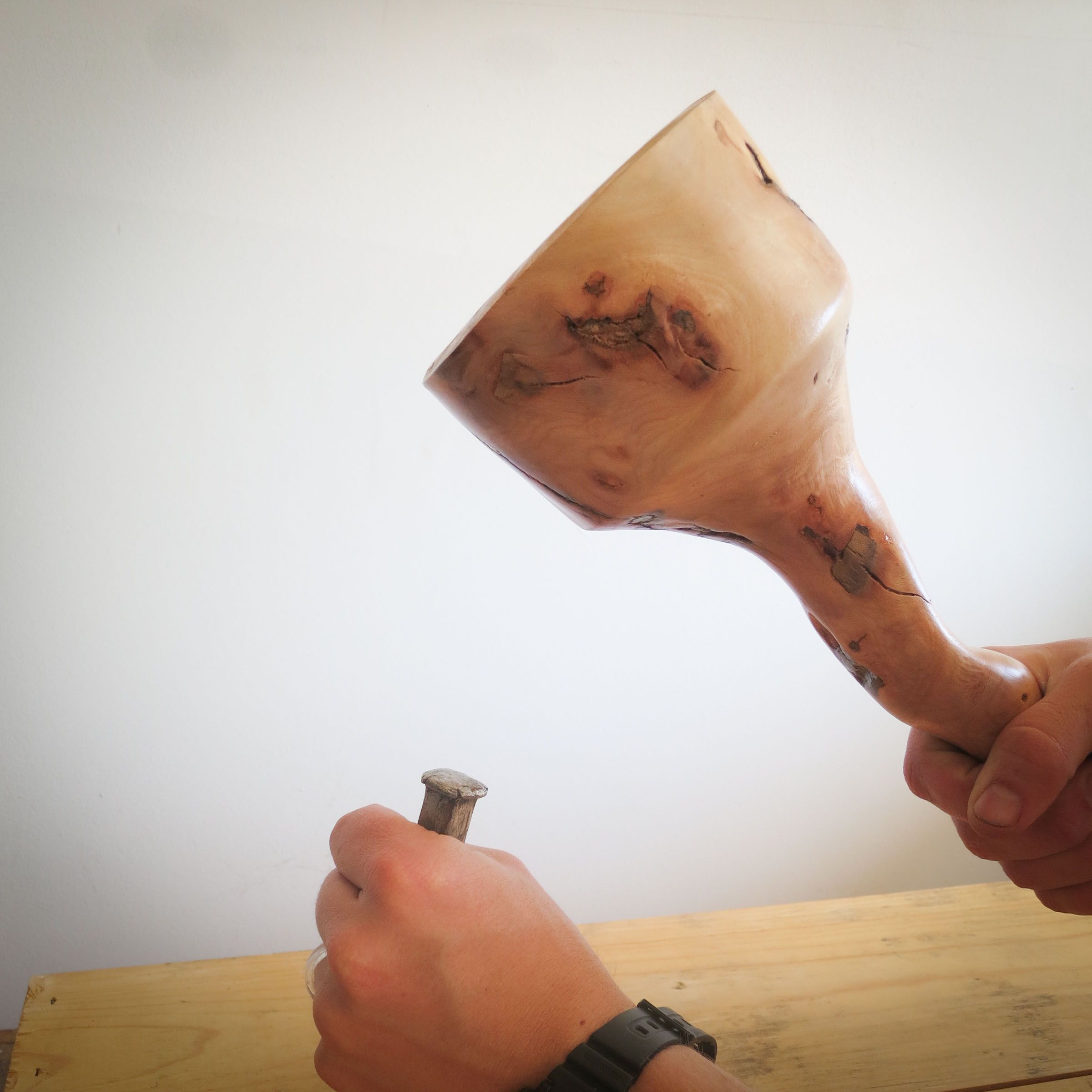 Wooden Mallet on a Lathe