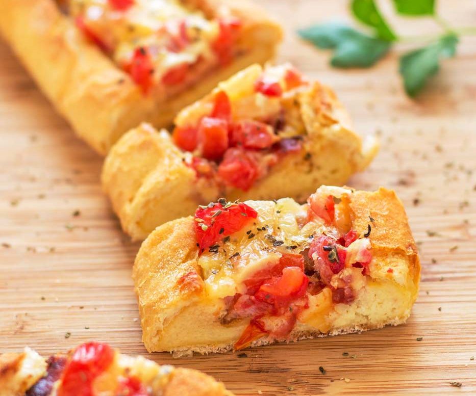 Breakfast Boat With Cheese, Bacon & Tomatoes