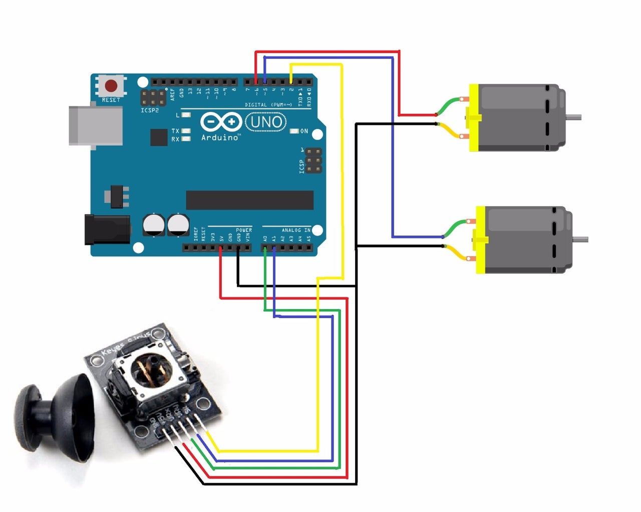 Arduino Joystick 2 Dc Motor Control Circuit Diagram