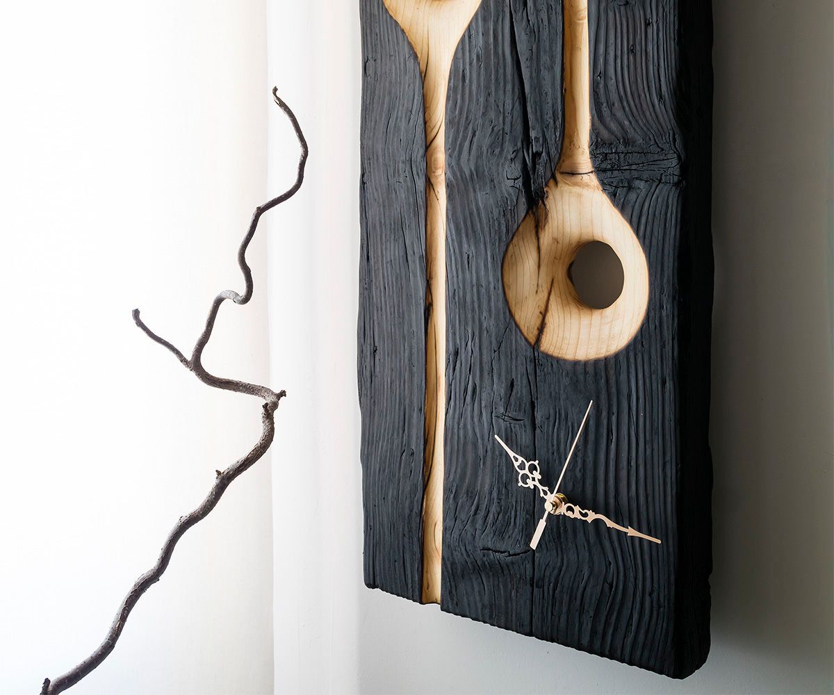 Sculptural Wall Clock | Shou-Sugi-Ban Technique