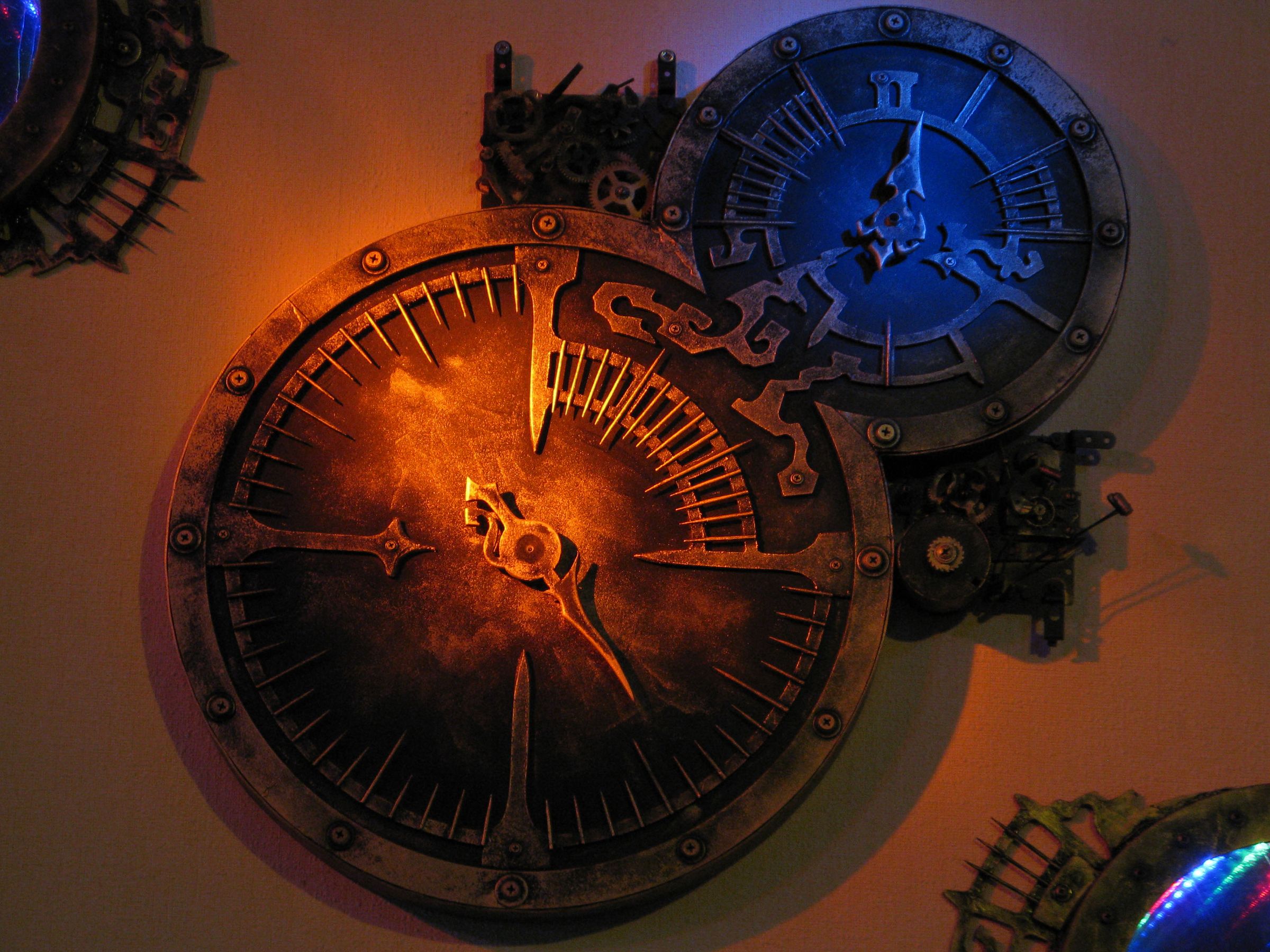 Steampunk clock with 2 RGB light wells