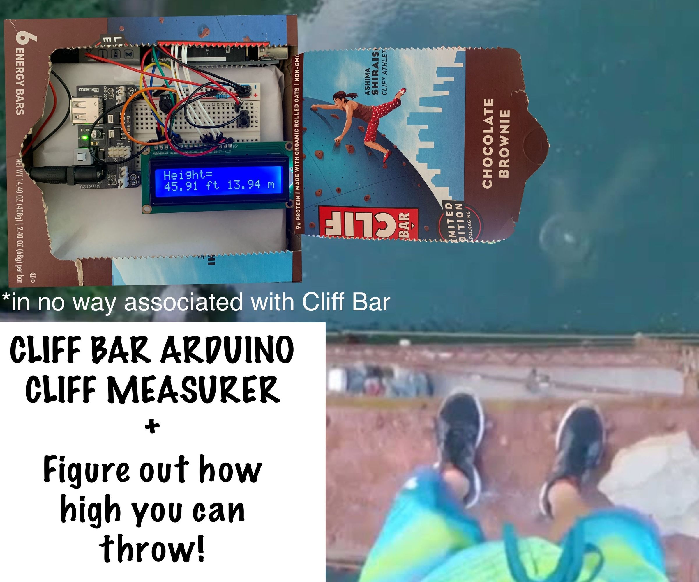 CLIFF BAR CLIFF MEASURER : How Tall Is a Cliff? +  How High Can You Throw?. Find Out Using DIY Arduino Using Newtonian Kinematics!