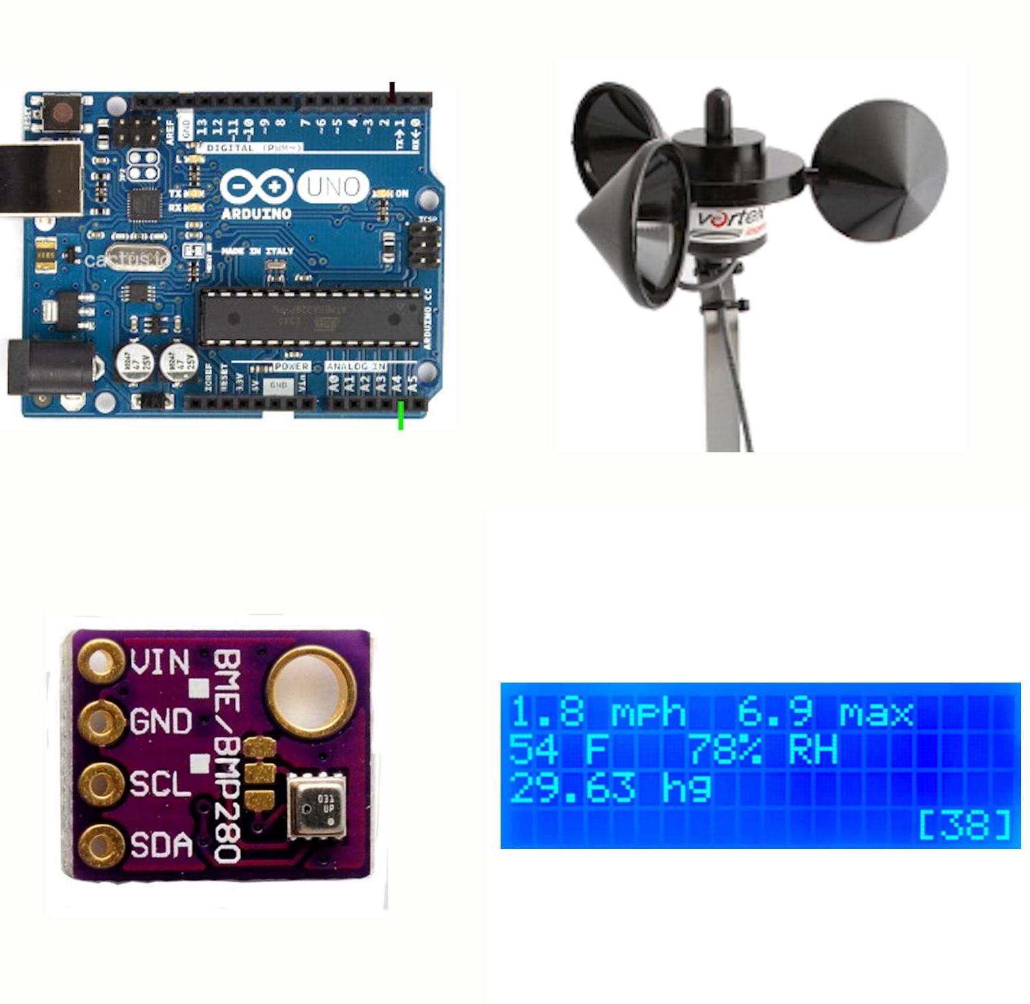 Arduino Wired Weather Station - Wind Speed, Temp, Humidity & BP