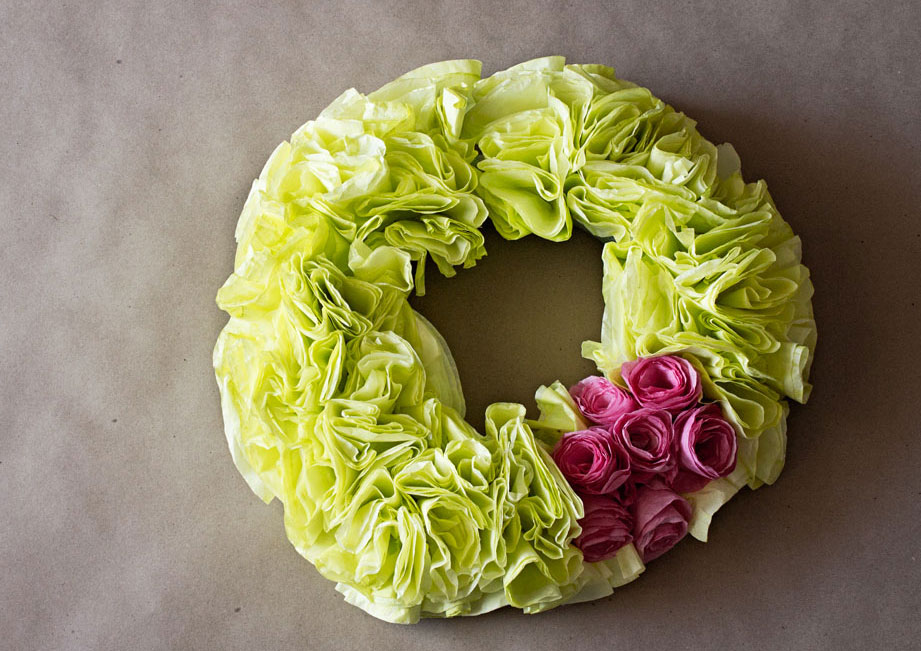 Coffee Filter Wreath With Coffee Filter Roses