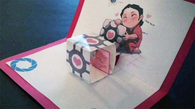 Valentine's Day Portal Companion Cube Pop Up Card!