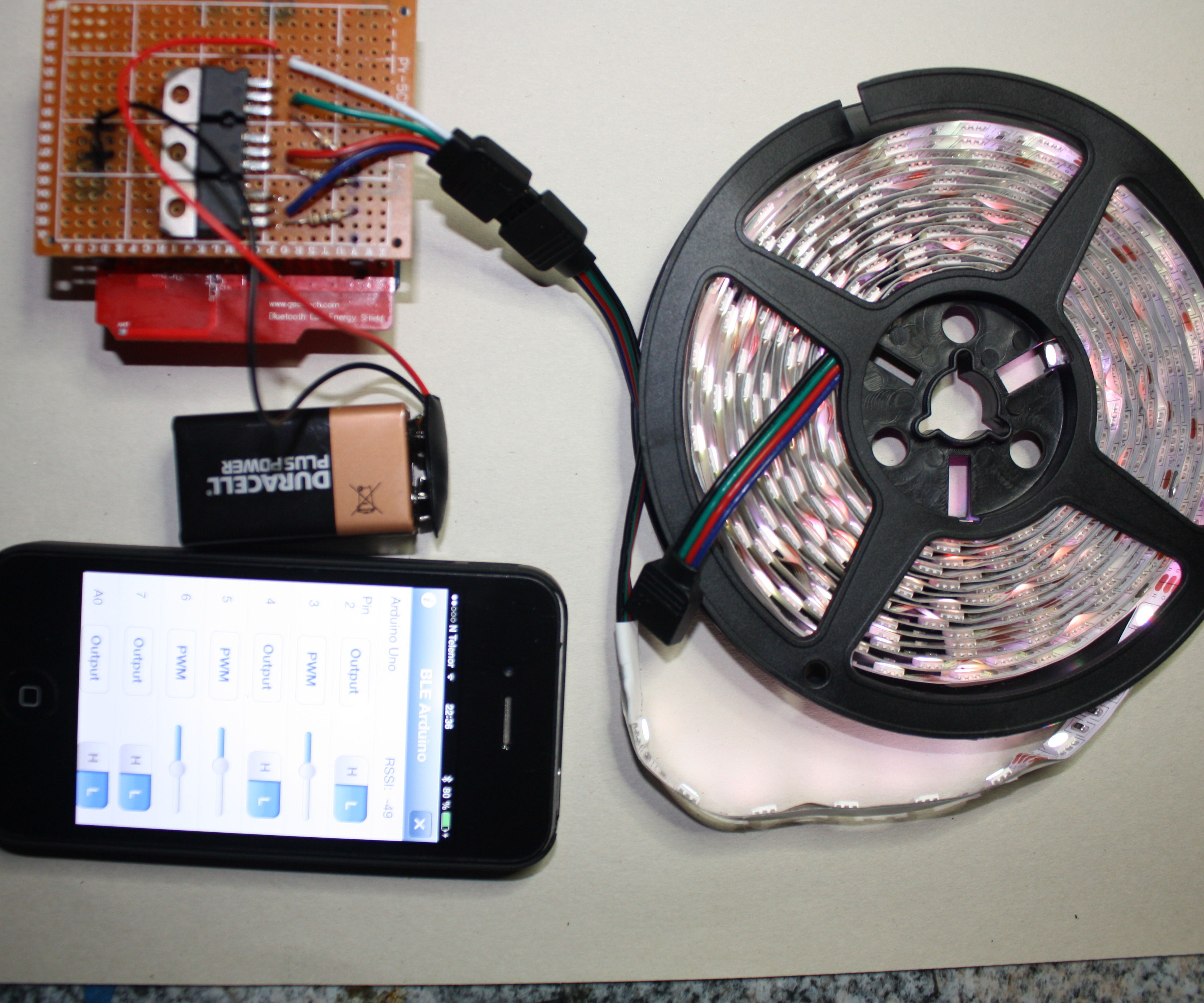Smartphone Arduino RBL BLE Shield RGB Led Light Controller