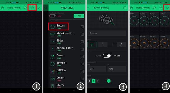 Add the Button Widgets in Blynk App to Control Relays