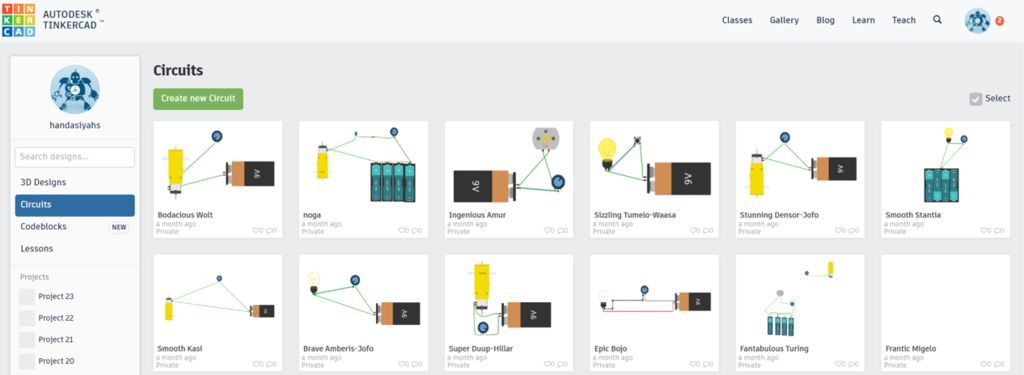 Design of a Circuit in Tinkercad Circuits