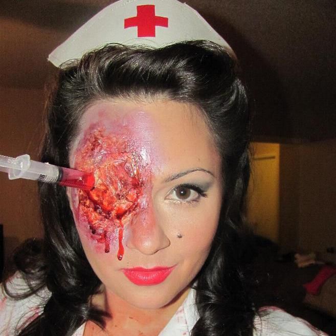 Syringe in the eye Halloween prosthetic effect