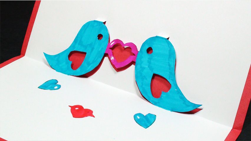 How to Make a Twitter Love Birds Pop Up Card (Kirigami 3D) Valentines Day Greetings!
