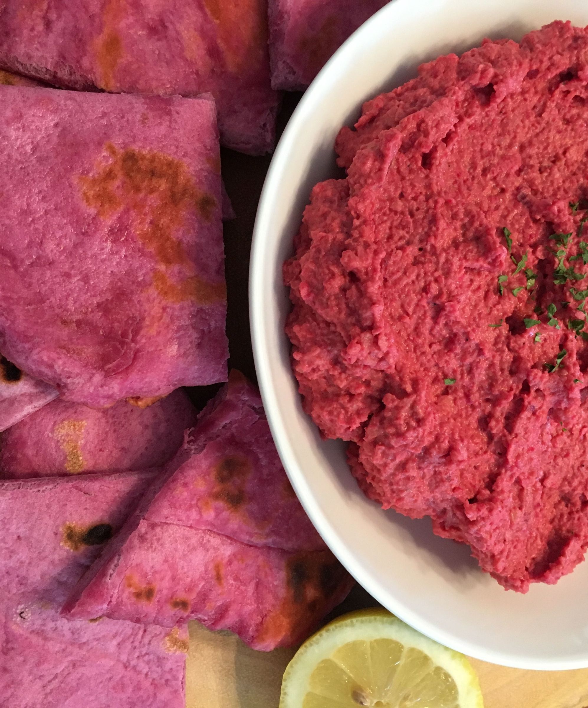 Smokey Paprika and Beet Hummus With Beet Pita Bread