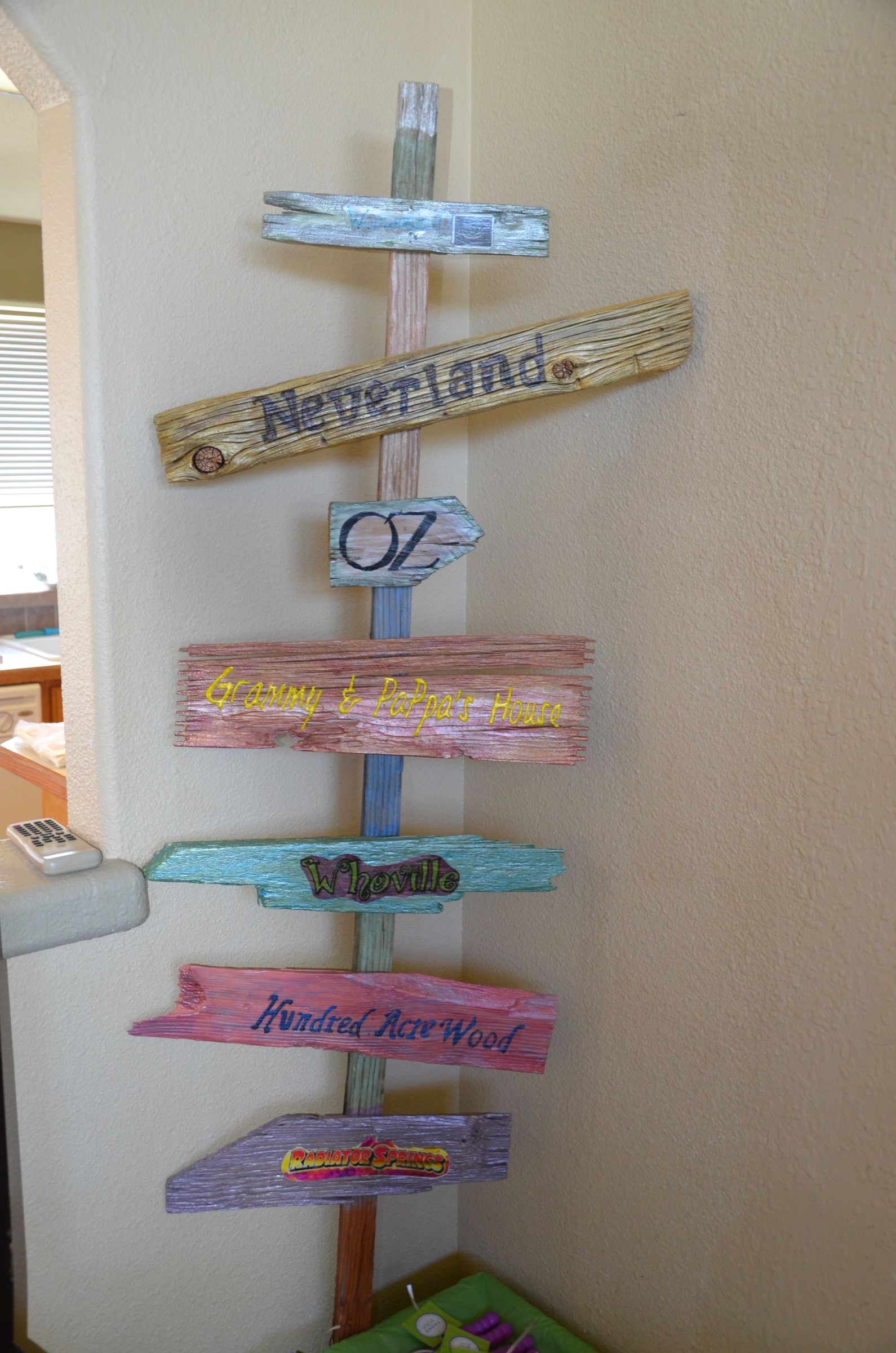 Sign tree for Twin 5 year olds Neverland Birthday Party out of Old Wood