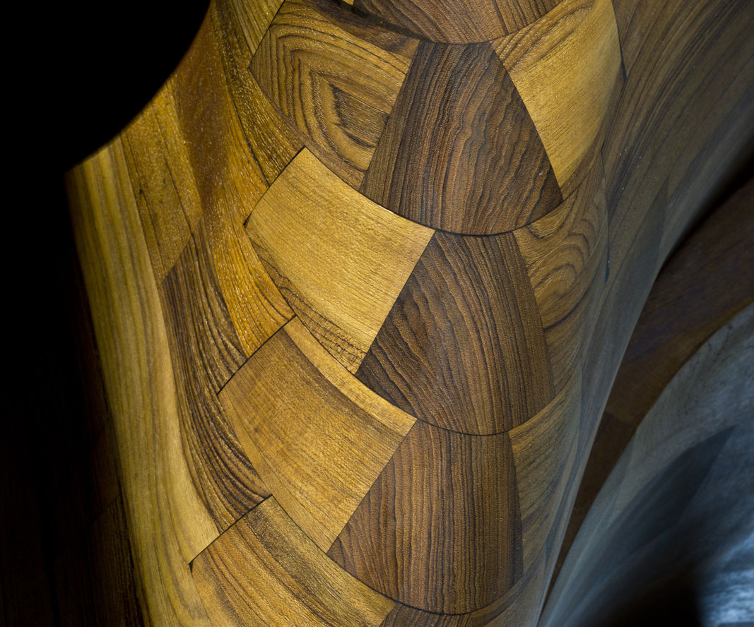Inlayed Wood Scales on Spiral Staircase