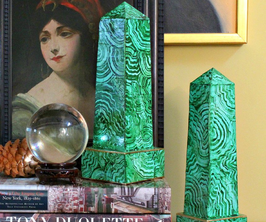 Faux Malachite Obelisks