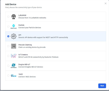 For the MQTT Integration Select the API