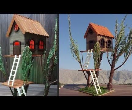 DIY |How to Make Miniature House on a Tree|Making a Small Wooden Lamination Sheet   House With Light