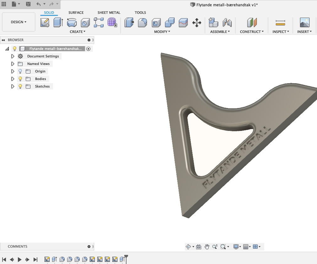 3D-design, Fusion 360 - Prosjekt #1, Bærehandtak Til Modellkano (med Arbeidsteikningar)
