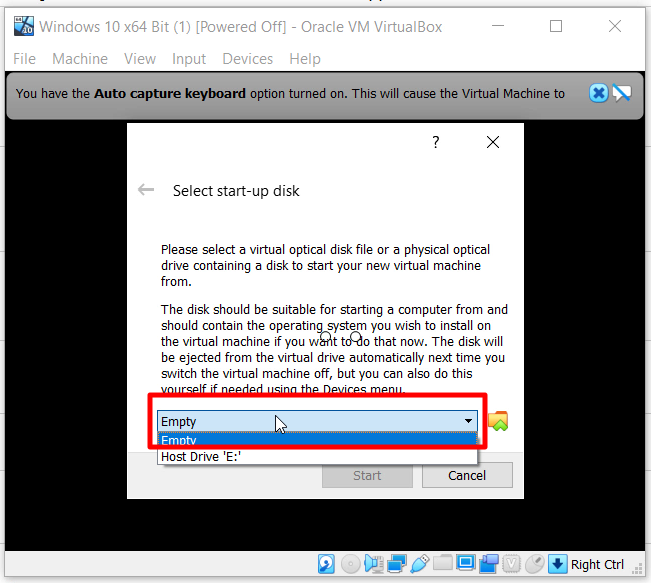 13. Pilih ISO Anda Sebagai Disk Startup. di Jendela 'Pilih Disk Start-up', Klik Ikon Folder dan Arahkan ke ISO Windows 10.