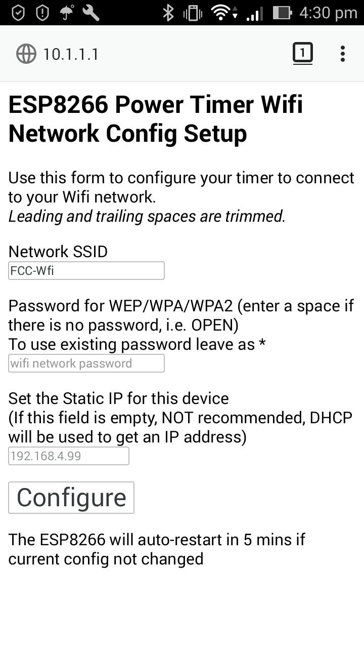 Connecting the ESP8266 Power Timer to Your Local WiFi Network