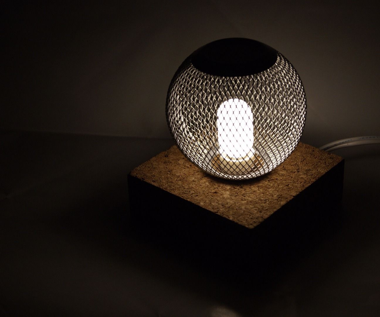 Entry Lamp With Cork Base & Mesh Sphere Shade