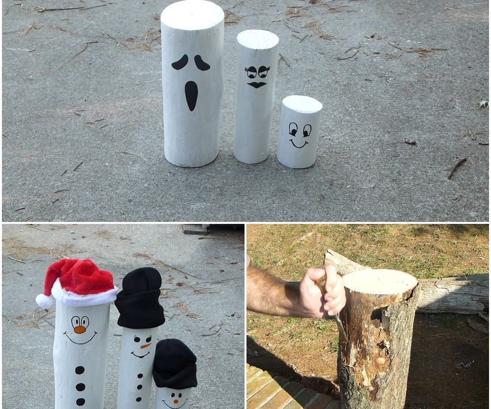 Ghost/Snowman Out of Logs, It's Reversible
