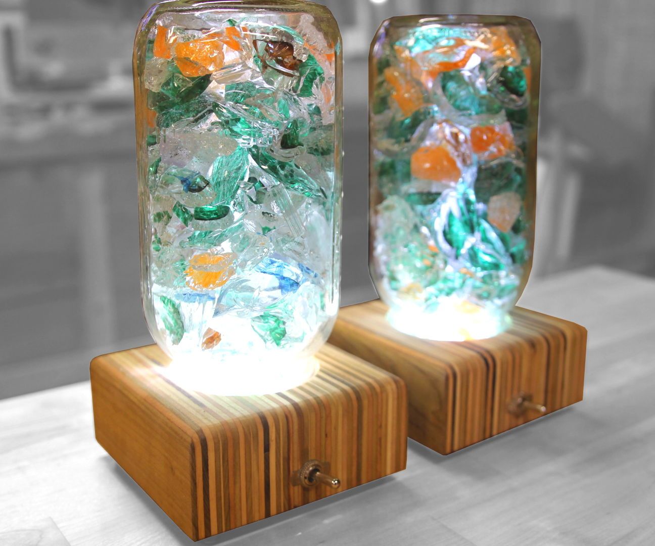 Upcycled Glass Lamps With Mason Jar