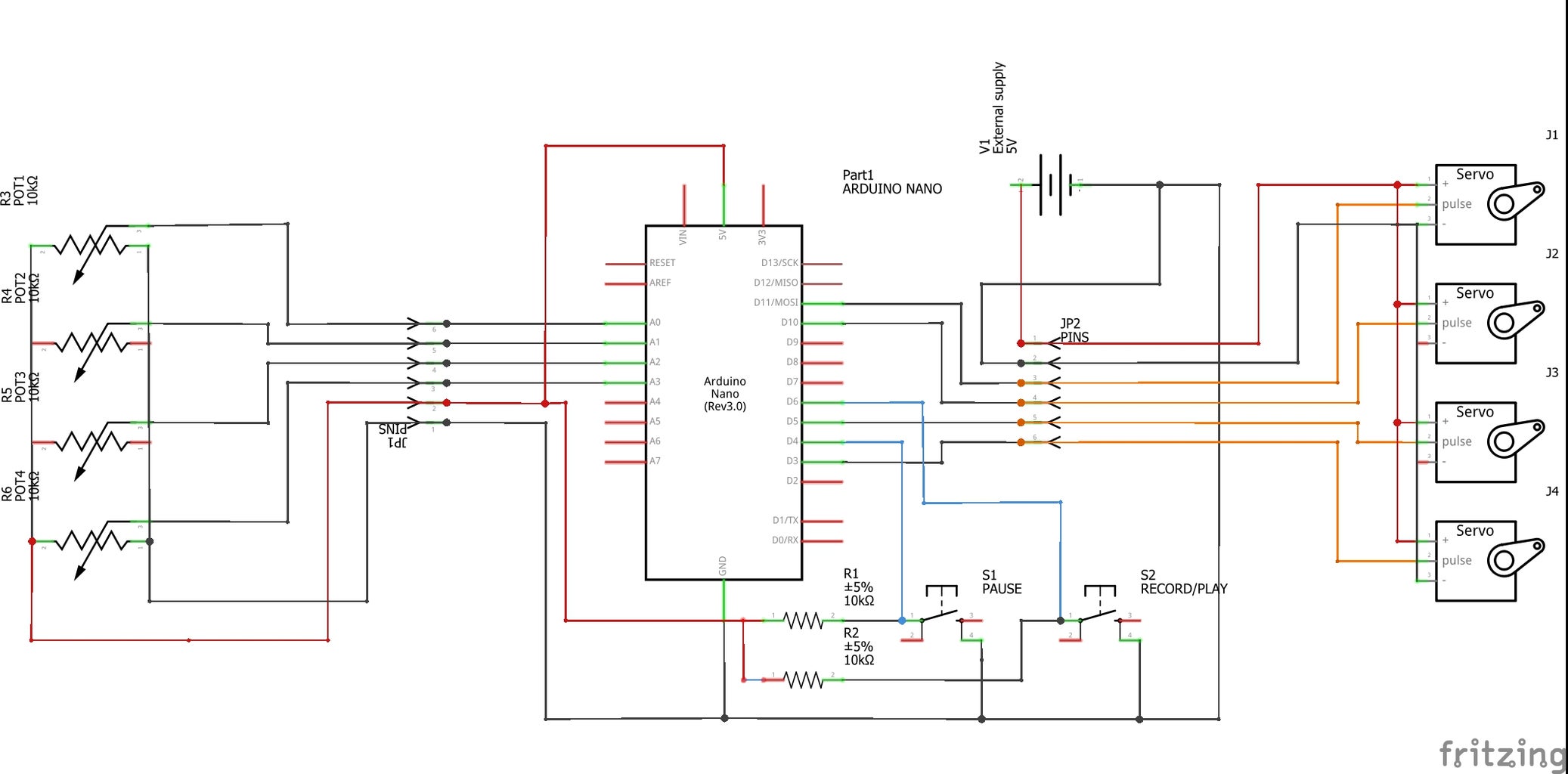 Micro Servo Based Robotic Arm With Record and Play Function : 5 Steps ... Circuit Diagram