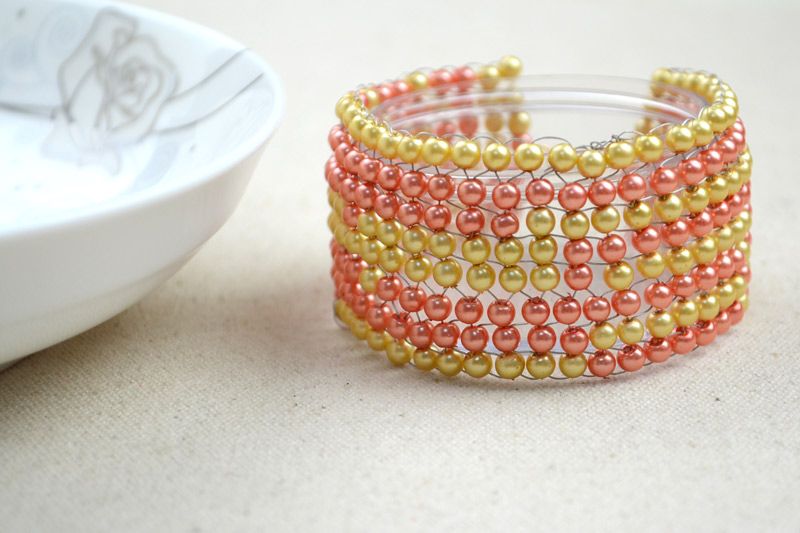 Handcrafted Beaded Jewelry Designs- DIY Beaded Pearl Bangle