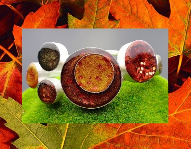 Fall Leaves Silver and Resin Cuff Bracelet