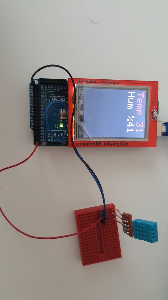 Arduino Mega + 2.4 TFT LCD Shield + DHT11 Temperature and Humidity ...