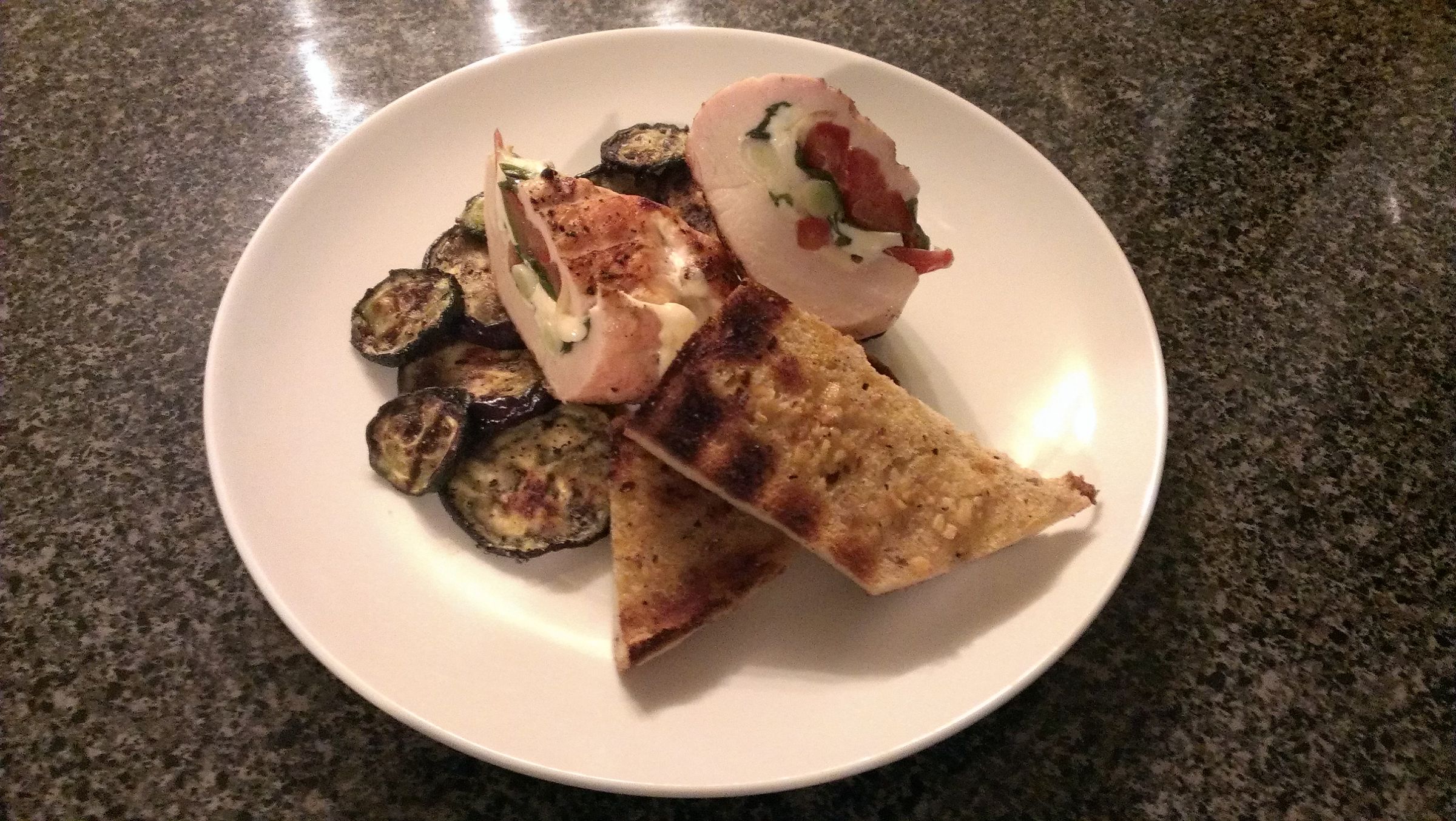 Grilled Stuffed Chicken Breast With Zucchini and Eggplant