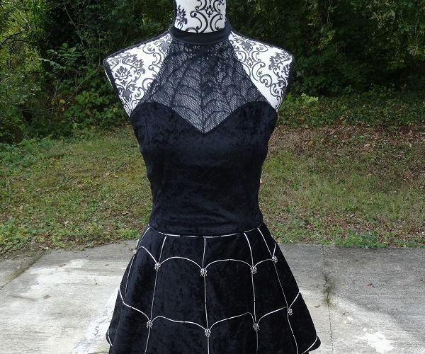 white christmas dresses Unique Vintage Black Spiderweb Square Neck Swing Dress main image 1