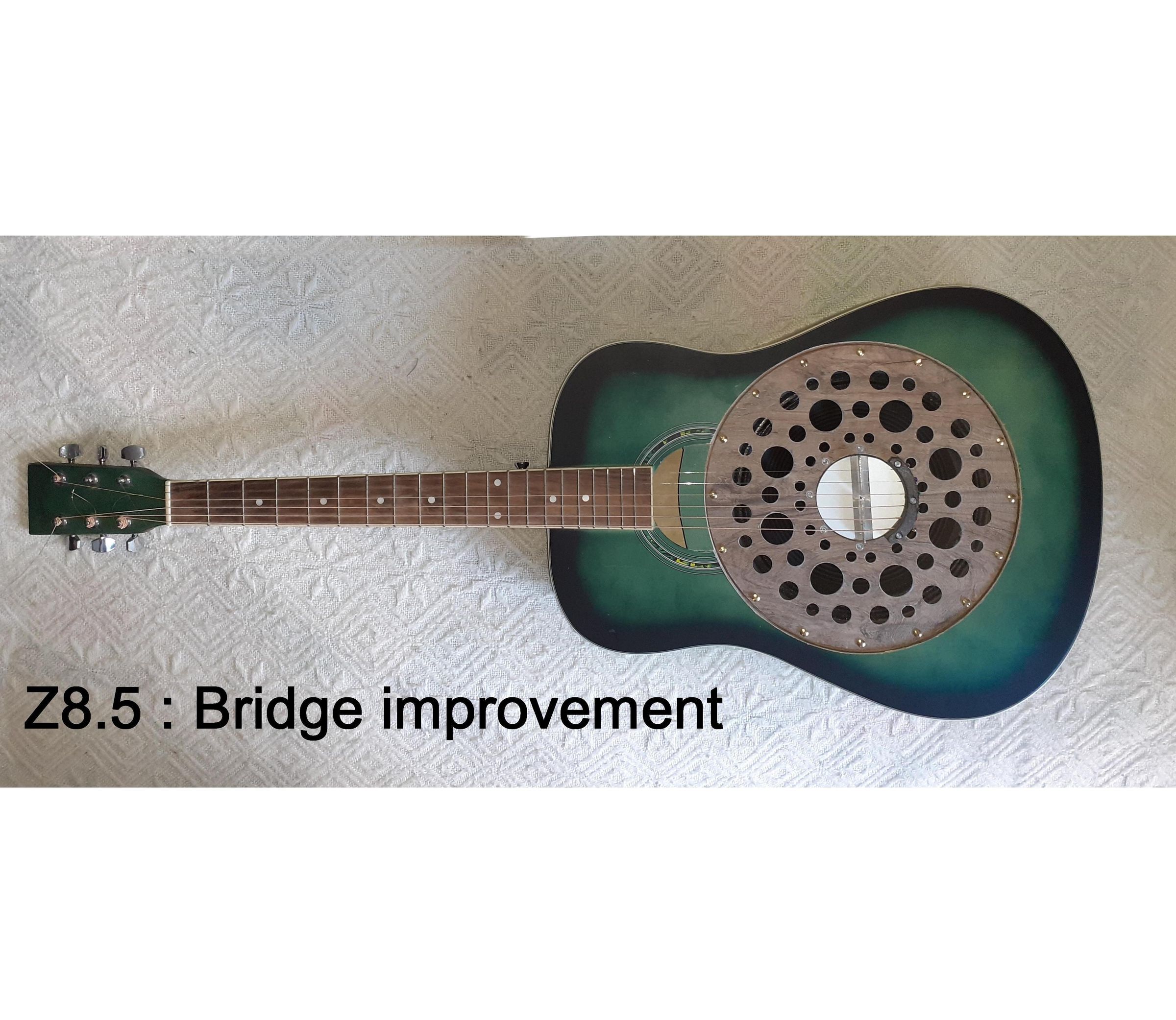 Z8.5 Model = Bridge on Loudspeaker Resonator Guitar Z8.4 Improvement