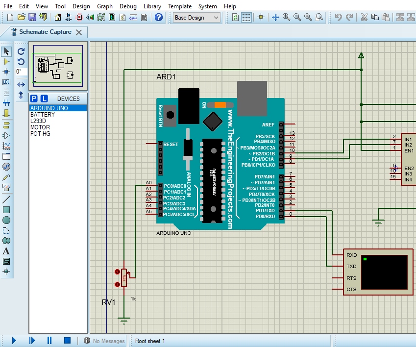 Project on Proteus for controlling DC motor with Potentiometer