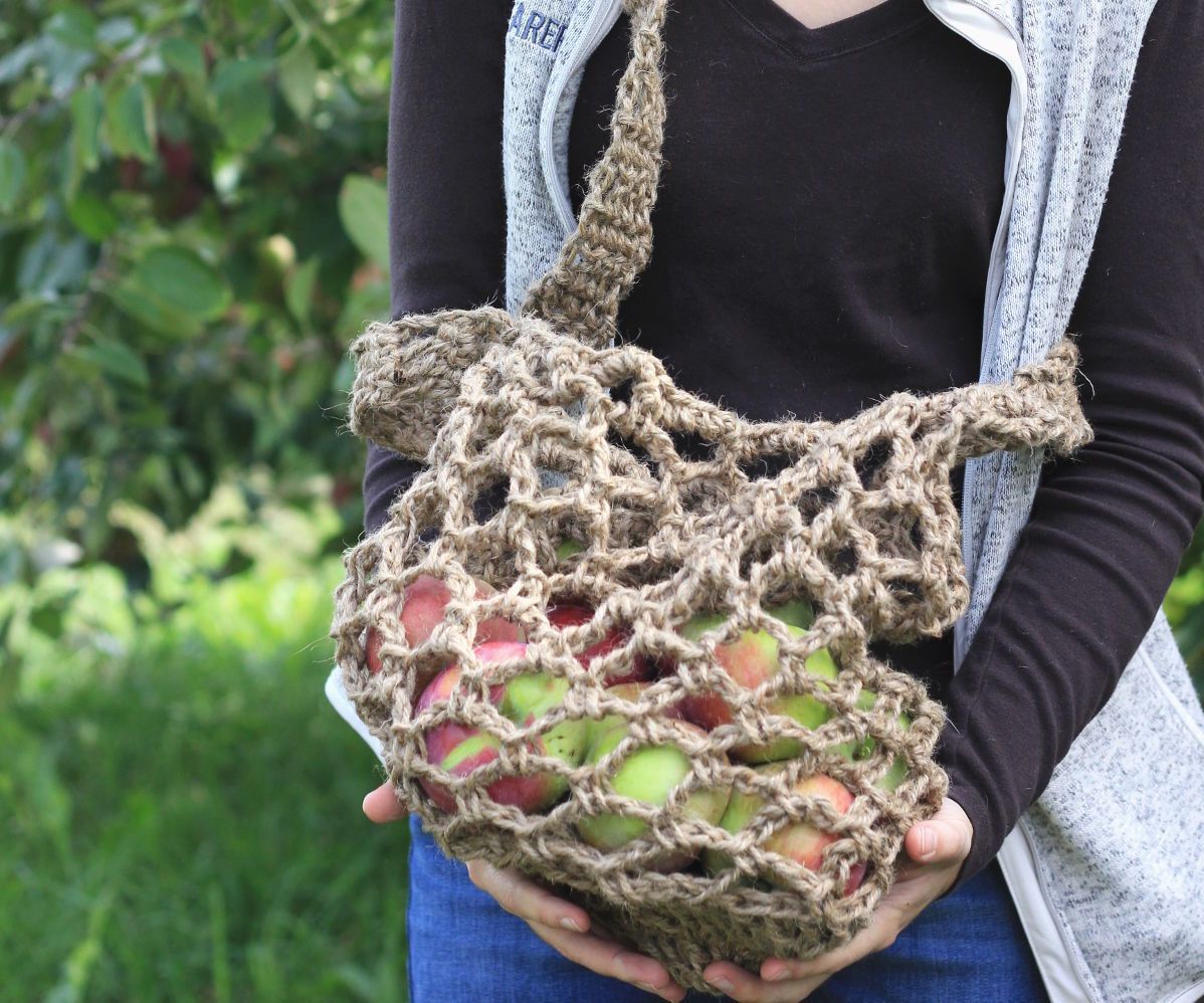 Rustic Crochet Apple Bag